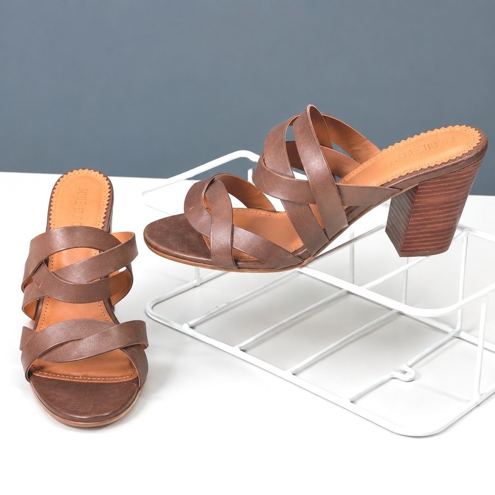Crevo Leather Brown Strappy Block Heel Mule Sandals Size 8 Boho Coastal Vacation